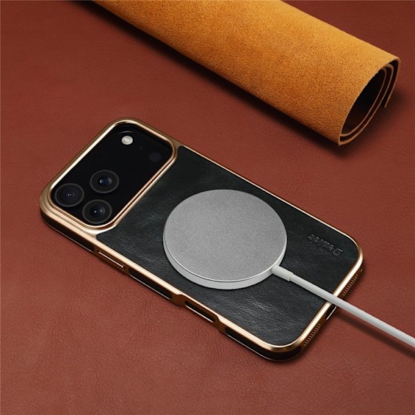 DENIOR Mobilskal till iPhone 17 Pro Äkta Läder Electroplating - Blå Blå