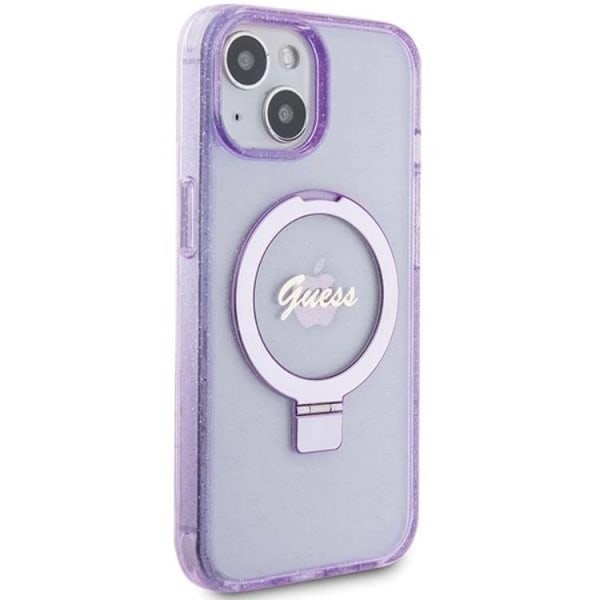 Guess iPhone 15/14 Plus Mobilskal Magsafe Ringställ Script Glitter - Lila
