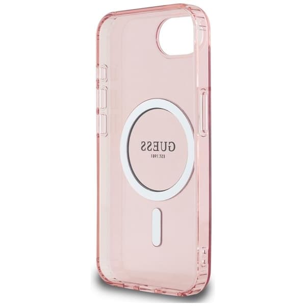 Guess Telefontaske til iPhone 16e MagSafe IML Glitter Circle - Lyserød