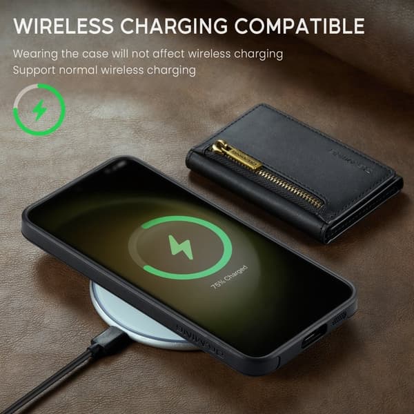 DG.MING Konstläder Plånboksfodral för Samsung Galaxy S22 5G - Svart
