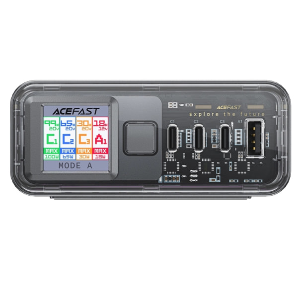 Acefast Z4 PD 218W GaN 3 x USB-C + USB-A-keskitin - harmaa
