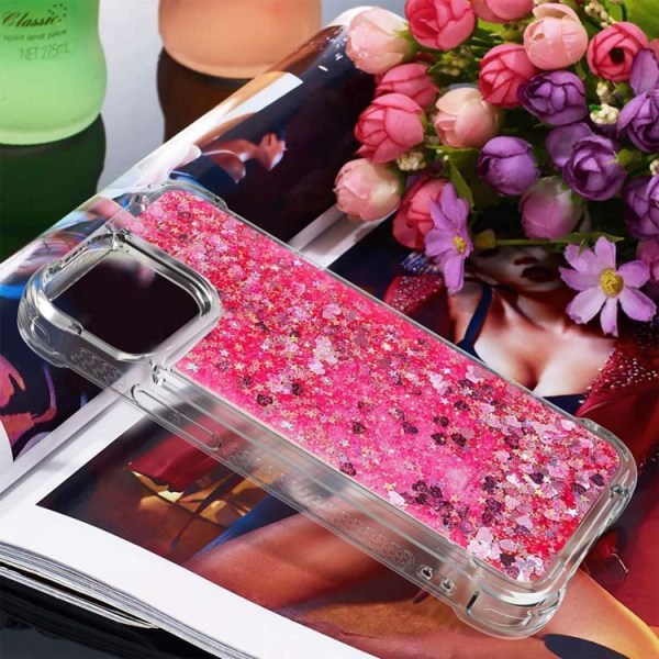 iPhone 14 Pro Skal Liquid Floating Glitter - Rosa