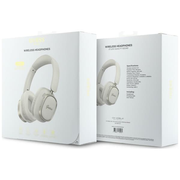 Guess On-Ear Hörlurar Bluetooth ENC Rectangle Metal Script - Vit