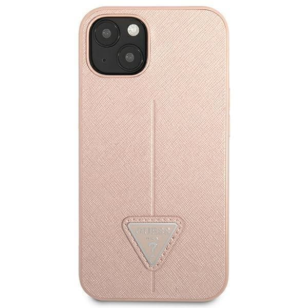 GUESS iPhone 14 Plus -kotelo Saffiano Triangle Logo - Pinkki Rosa
