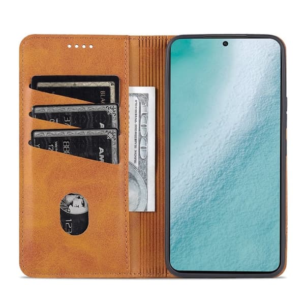 AZNS Samsung Galaxy S22 5G Plånboksfodral Konstläder - Brun