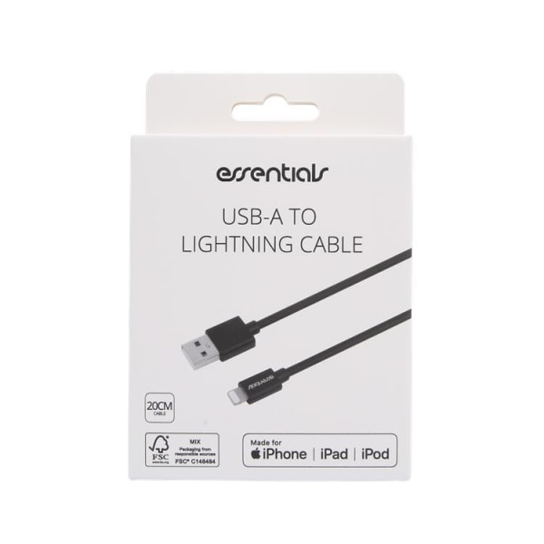 Essentials MFi USB-A Lightning Kabel 20cm - Sort