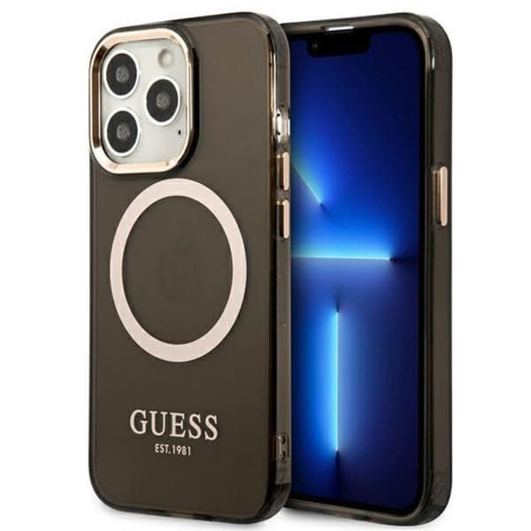 GUESS iPhone 13 Pro Max Skal MagSafe Guld Outline Translucent - Black