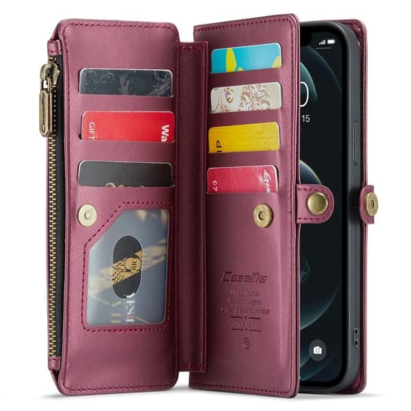 CASEME Plånboksfodral Konstläder för iPhone 12 Pro Max - Vinröd