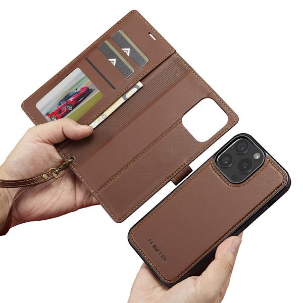 LC.IMEEKE L2 Series iPhone 14 Pro Max Plånboksfodral Konstläder - Brun