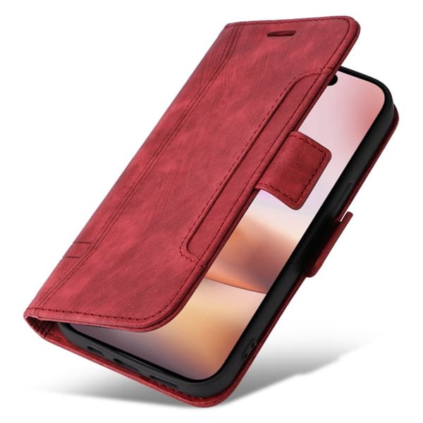 BETOPNICE 001 iPhone 16 Plus Plånboksfodral Ställ Card Slots Konstläder - Röd