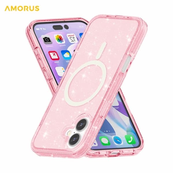 AMORUS Mobilskal till iPhone 17 Magsafe Glitter Powder PC + TPU - Rosa Rosa