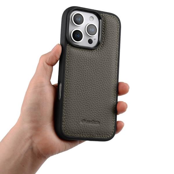 MELKCO Mobilskal till iPhone 16 Pro Max Äkta Läder PC Grå