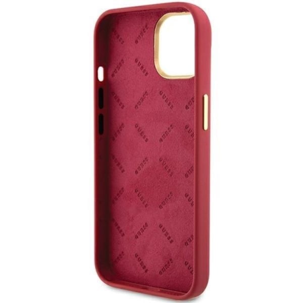 Guess iPhone 15 Mobilskal Silikon Script Metal Logo Frame Röd