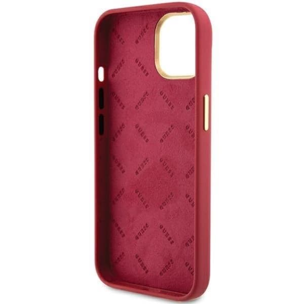 Guess Mobilskal till iPhone 15 Silikon Script Metal Logo Frame Röd