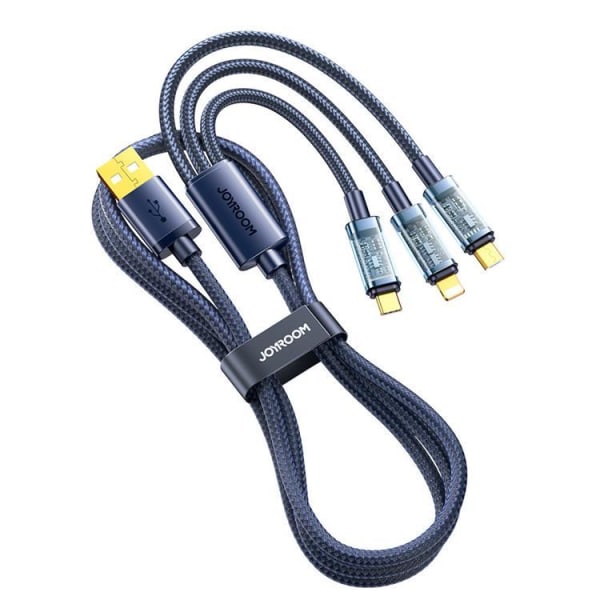 Joyroom 3in1 microUSB Typ-C Lightning Kabel 1.2 m - Blå