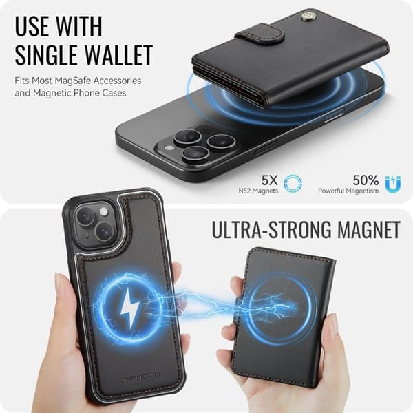 JEEHOOD J09 Mobilskal till iPhone 15 RFID Blocker Läder Svart