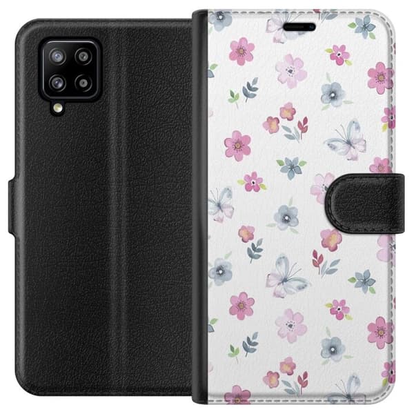 Pung Taske til Samsung Galaxy A42 5G med blomster og sommerfugle