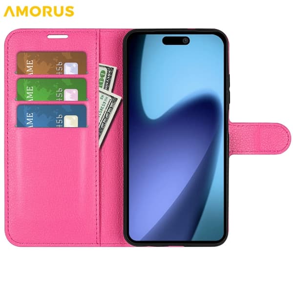 AMORUS iPhone Air Konstläder Plånboksfodral Flipstativ Litchi - Rosa Rosa