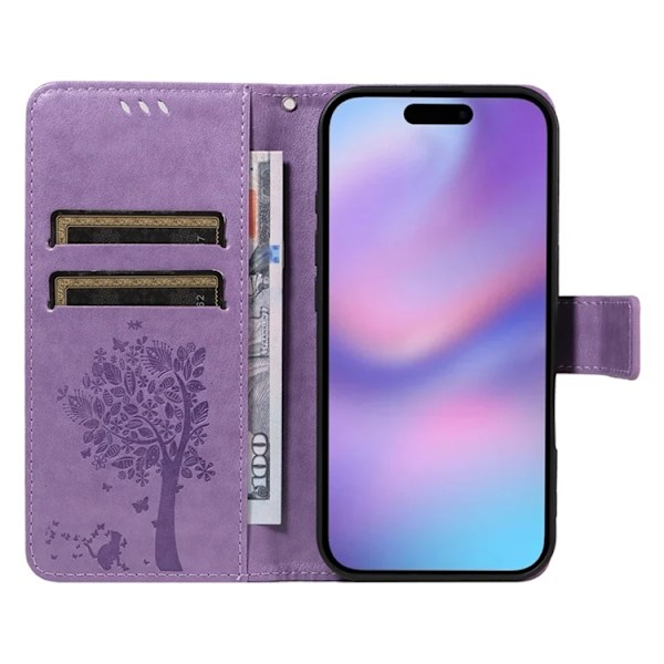 iPhone 17 Konstläder Plånboksfodral Tree Pattern - Lila Lila