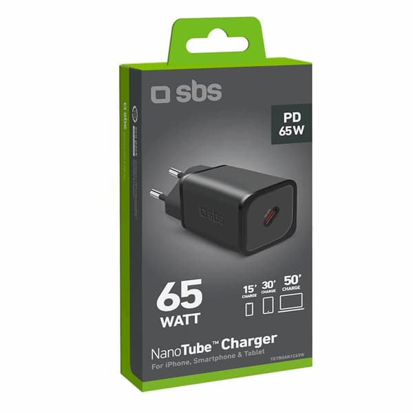 SBS Hurtigoplader 65W GaN Strømforsyning - Sort Svart