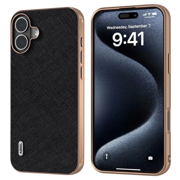 ABEEL Mobilskal till iPhone 16 Äkta Läder Electroplating - Svart Svart