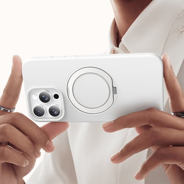 Mobilskal till iPhone 15 Pro MagSafe Silikon Roterande Kickstand Vit