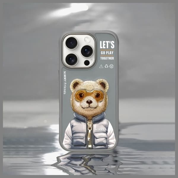 Nimmy Telefontaske til iPhone 16 Pro Cool & Cute 2.0 Bear - Grå Grå
