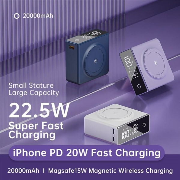 Magsafe Powerbank 20000mAh Q7 15W Magnetic Trådlös - Lila