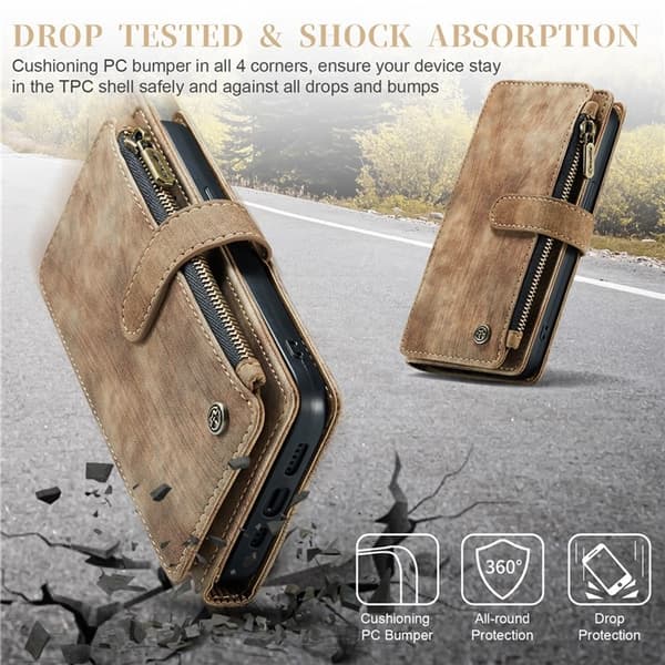 CASEME iPhone 15 Plus -lompakkokotelo C30 Zipper - Ruskea Brun