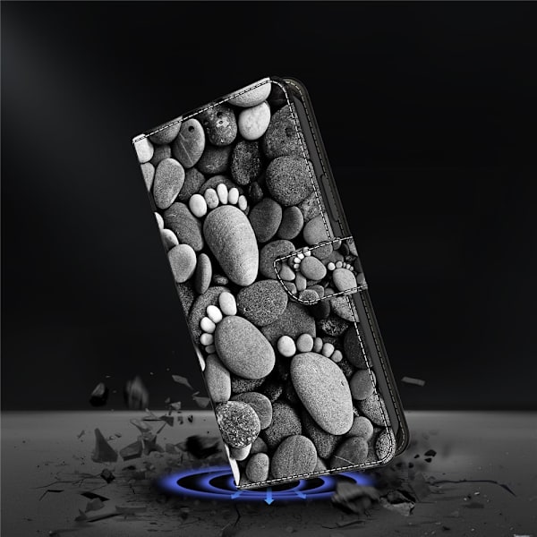 Galaxy A17 5G Plånboksfodral Pattern Printing - Stone Footprints Svart