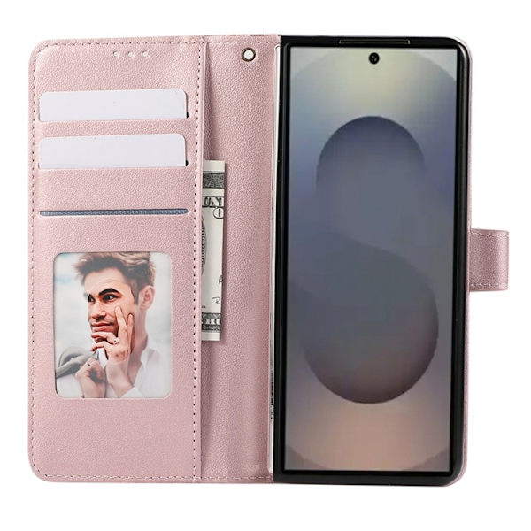 Galaxy Z Fold7 Plånboksfodral 3D Rhombus Grid Imprinted Rosa