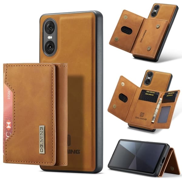 DG.MING Konstläder Plånboksfodral för Sony Xperia 10 VI - Brun