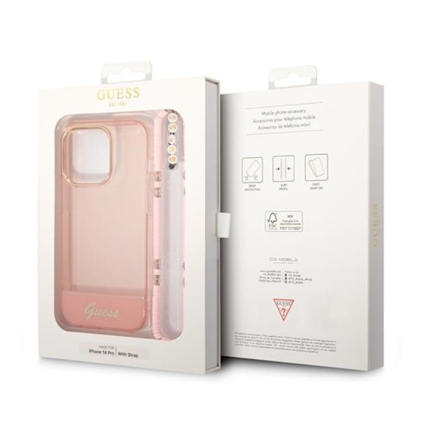 GUESS iPhone 14 Pro Max Skal Translucent Pearl Strap - Rosa Rosa