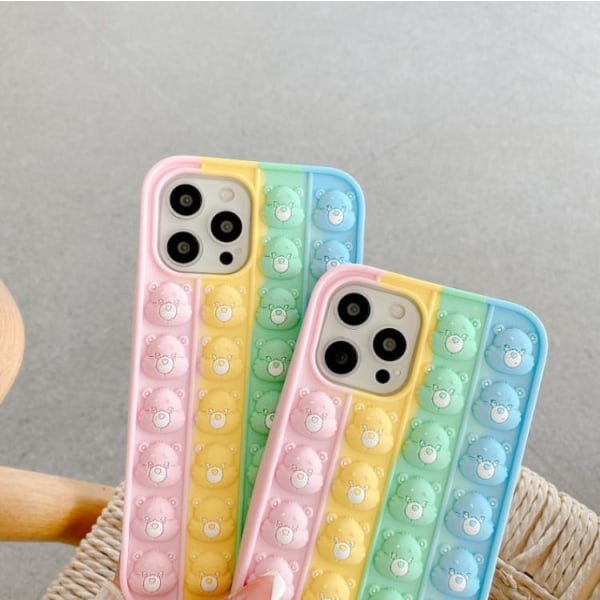 MultiColor Bear Faces Pop it Fidget Skal till iPhone 7/8/SE 2020