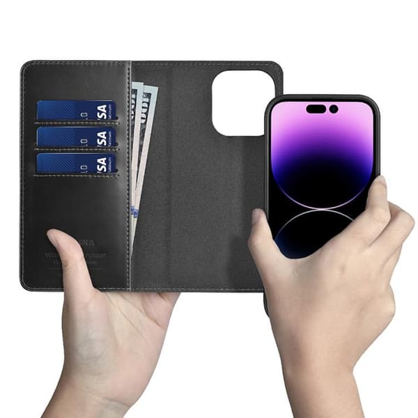 Puloka iPhone 14 Plus Plånboksfodral Magsafe 2in1 Detachable - Svart Black