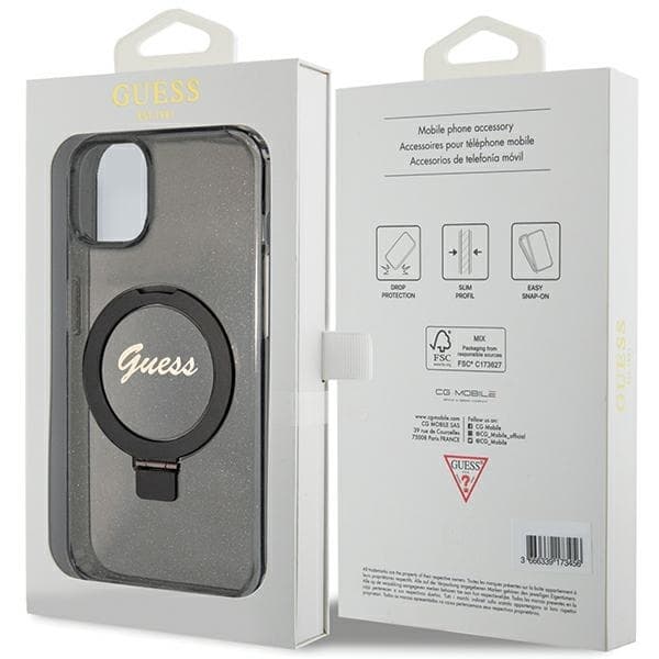 Guess telefontaske til iPhone 13/14/15 MagSafe Ringstativ Script Glitter