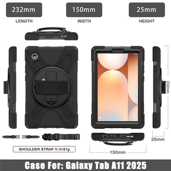 Mobilskal till Galaxy Tab A11 Kickstand Silikon Axelrem Svart