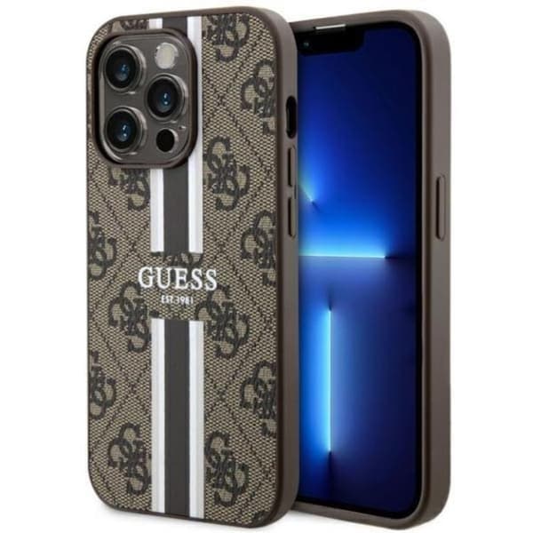Guess Mobilskal till iPhone 14 Pro Max MagSafe Printed Stripes Brun