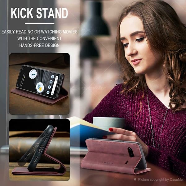 CASEME 013 Flip Konstläder Plånboksfodral för Google Pixel 7 5G, Röd