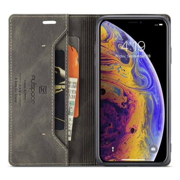 AUTSPACE A01 iPhone X / XS Plånboksfodral i Konstläder - Brun