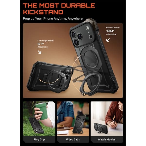 Supcase Telefontaske til iPhone 17 Pro Max Magsafe Kickstand UB Grip - Sort Svart