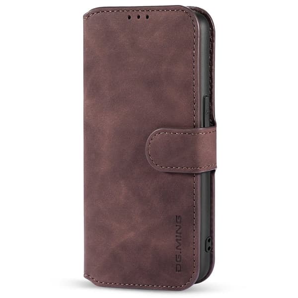 DG.MING iPhone 14 Konstläder Plånboksfodral Retro Stil Magnetisk Stängning Brun