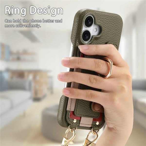 Mobilskal till iPhone 17 med Korthållare Ring Kickstand - Khaki Beige