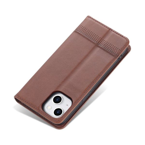 AZNS iPhone 15 Plus Plånboksfodral i Konstläder - Brun - Ställfunktion