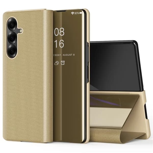 Mobilskal till Galaxy Z Fold7 5G View Window PU Läder + PC - Guld Guld