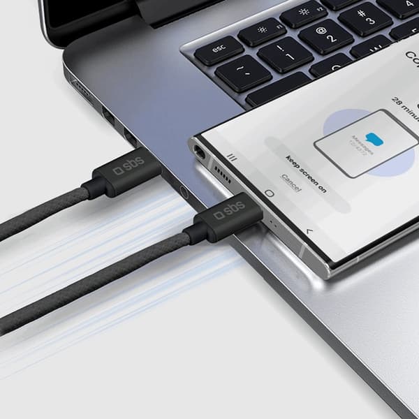 SBS USB-C til USB-C Kabel 1.5m 60W Flettet - Sort