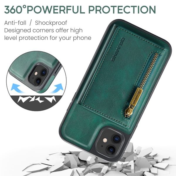 DG.MING iPhone 11 Konstläder Plånboksfodral med kortfickor - Grön