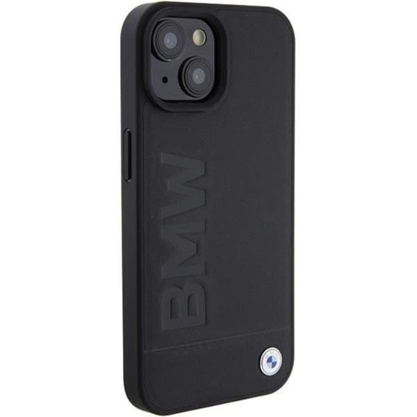 BMW iPhone 15 Mobilskal Läder Hot Stamp - Musta Black