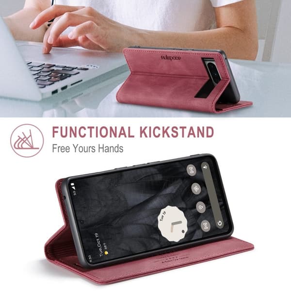 AUTSPACE Google Pixel 8 Pro Wallet Fodral KonstLäder - Röd