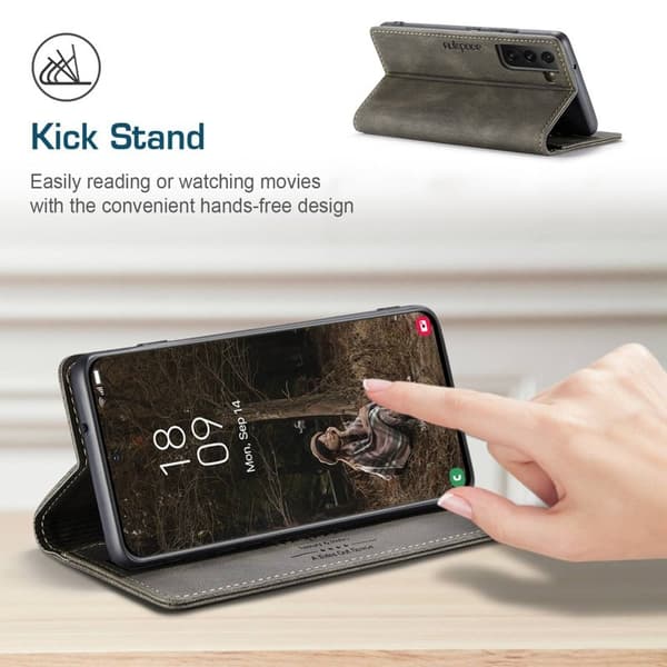 AUTSPACE A01 för Samsung Galaxy S22 5G Plånboksfodral Konstläder - Brun